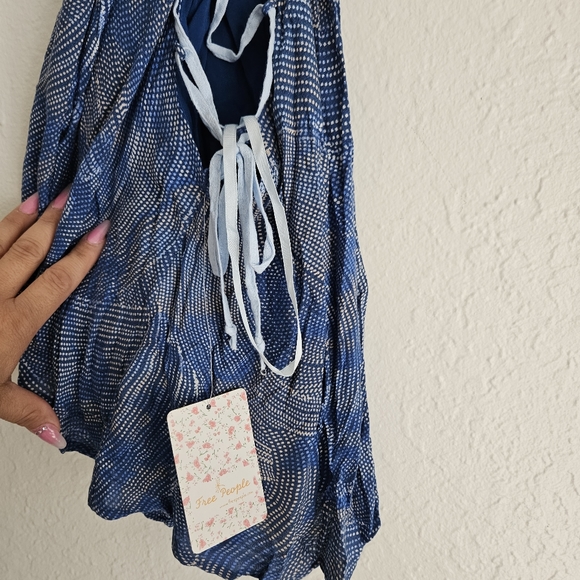 Free People OB587301 Season in the Sun Printed Lace-Up Top in Ocean Blue - Picture 7 of 8